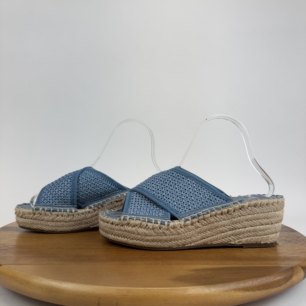 New Womens Franco‎ Sarto Pamala Blue Wedge Strappy Open Toed Sandals Size 5.5 M